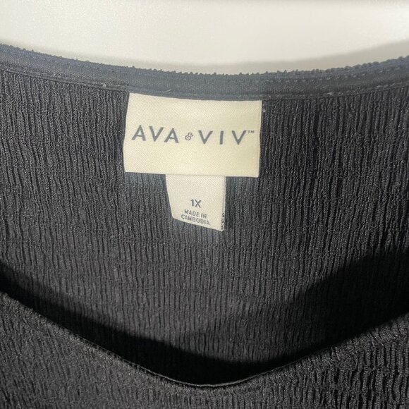 Ava & Viv Dress Black Womens 1X Pockets Stretch Polyester Spandex Short Sleeve - Picture 2 of 7